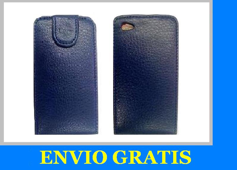 FUNDA CUERO CON IMAN PARA IPHONE 4 4G AZUL MARINO